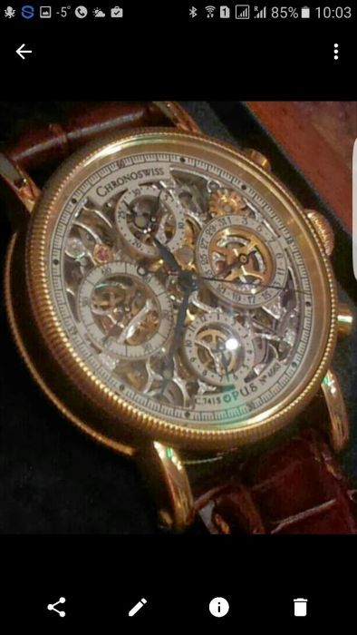 Золотые Швейцарские часы Opus Skeleton Chronograph