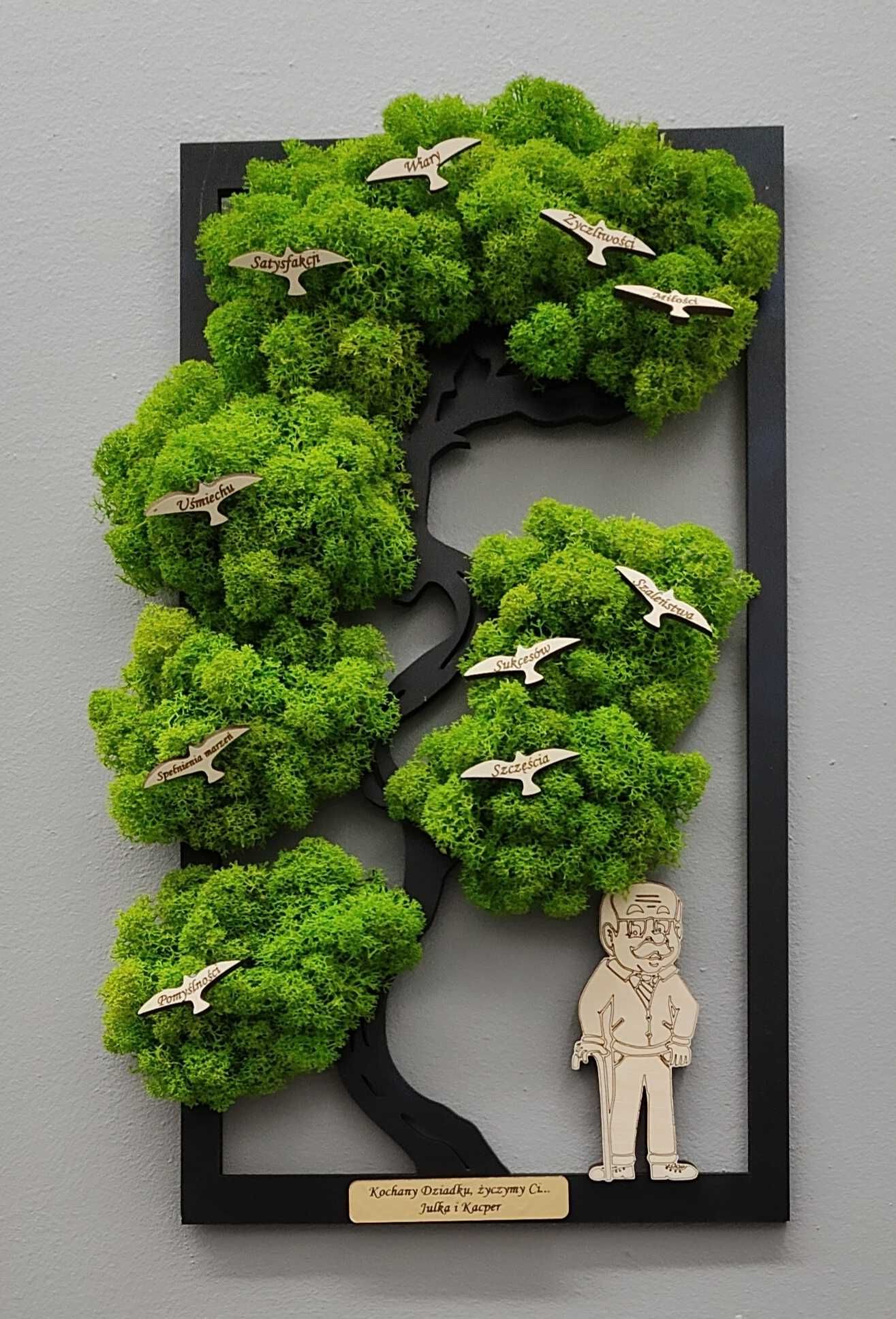 Obraz drzewo bonsai z mchem Babcia/Dziadek, ptaszki życzenia złot lust