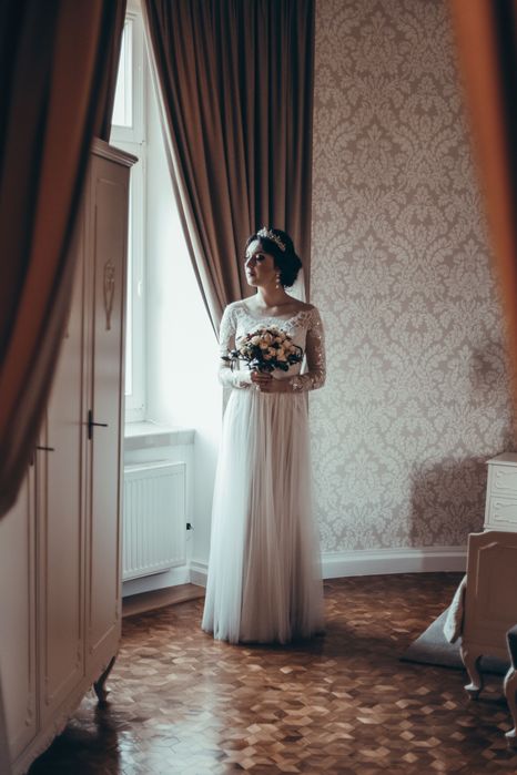 Anne mariee Elegancka suknia ślubna z jedwabiu i francuskiej koronki