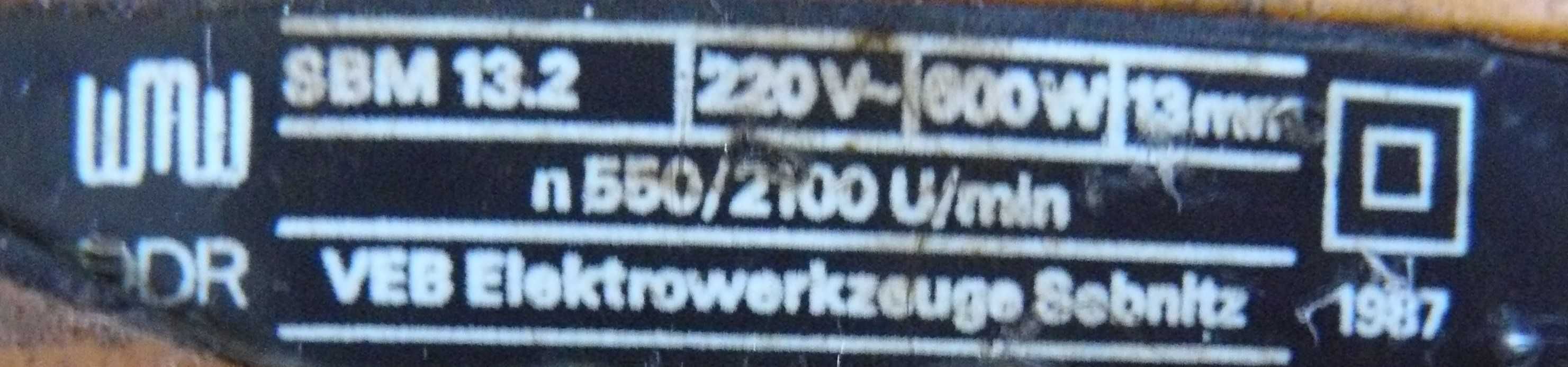 Wiertarka z dawnego ddr-u 600 wat na 220 v 550/2100 obr/min 2 biegi