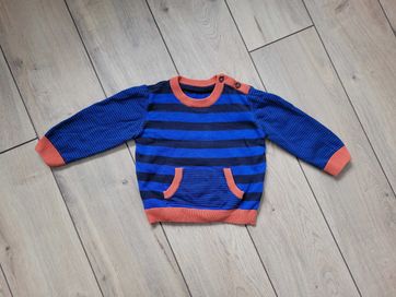 Sweter chłopięcy 80/86 9-12 niemowlęcy paski ciepły kieszeń