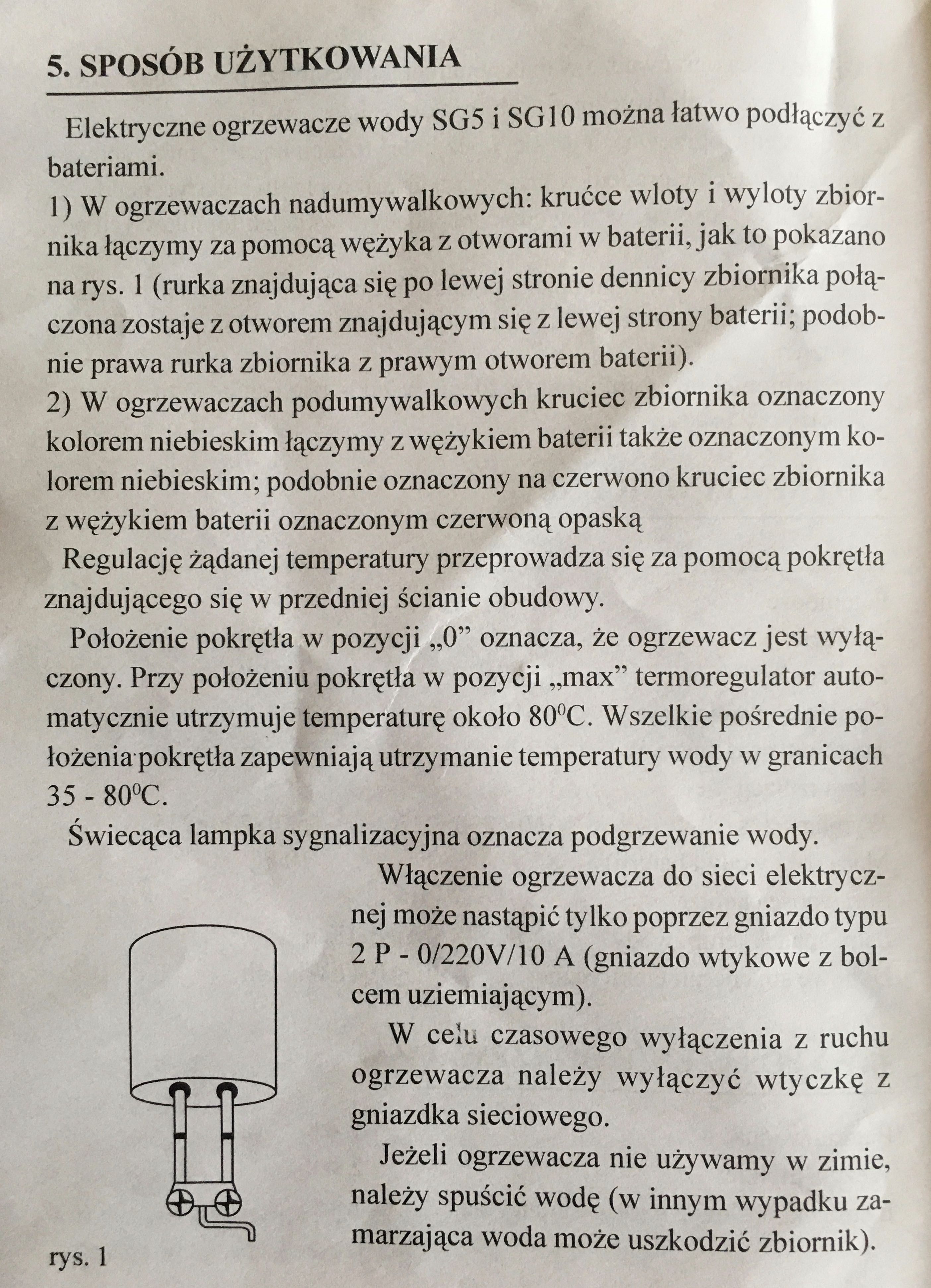 Nowy, elektryczny ogrzewacz wody, akumulacyjny, nadumywalkowy, 5l