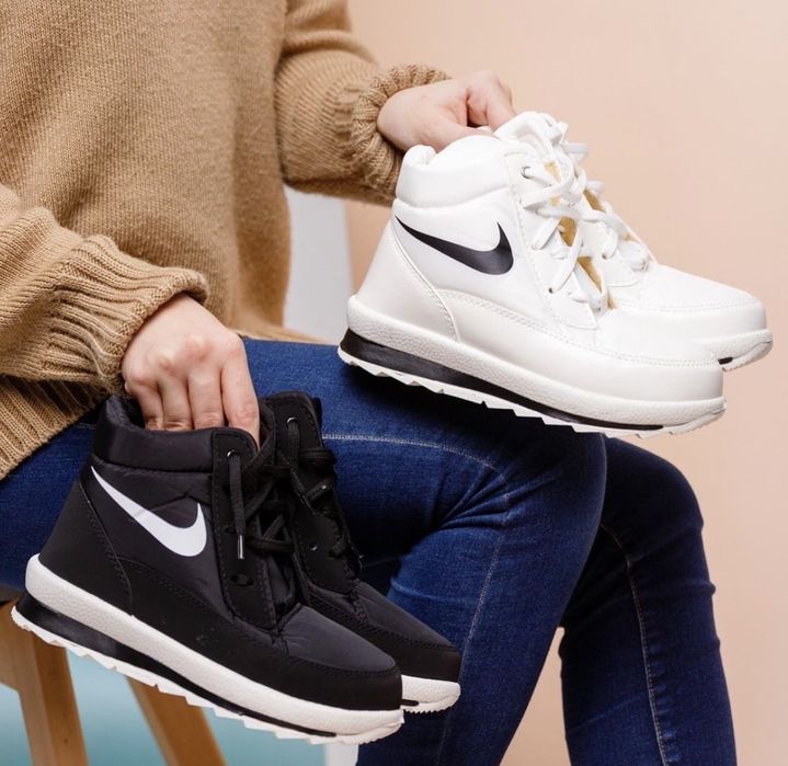 Ботинки дутики черные nike зимние кроссовки сапоги женские подросток