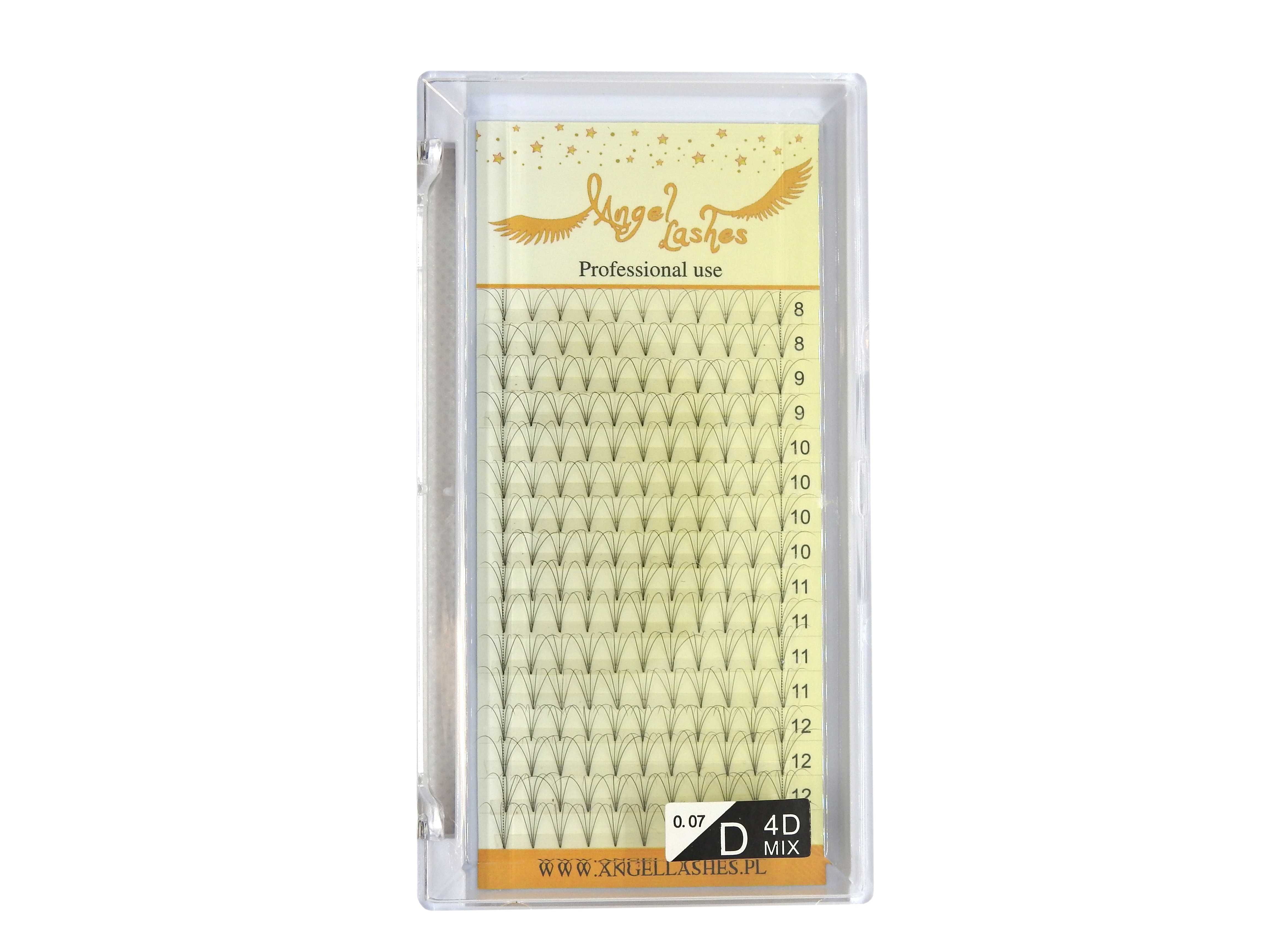 Rzęsy Angel Lashes 4D 0,07 skręt C i D kępki MIX krótki zgrzew PROMO