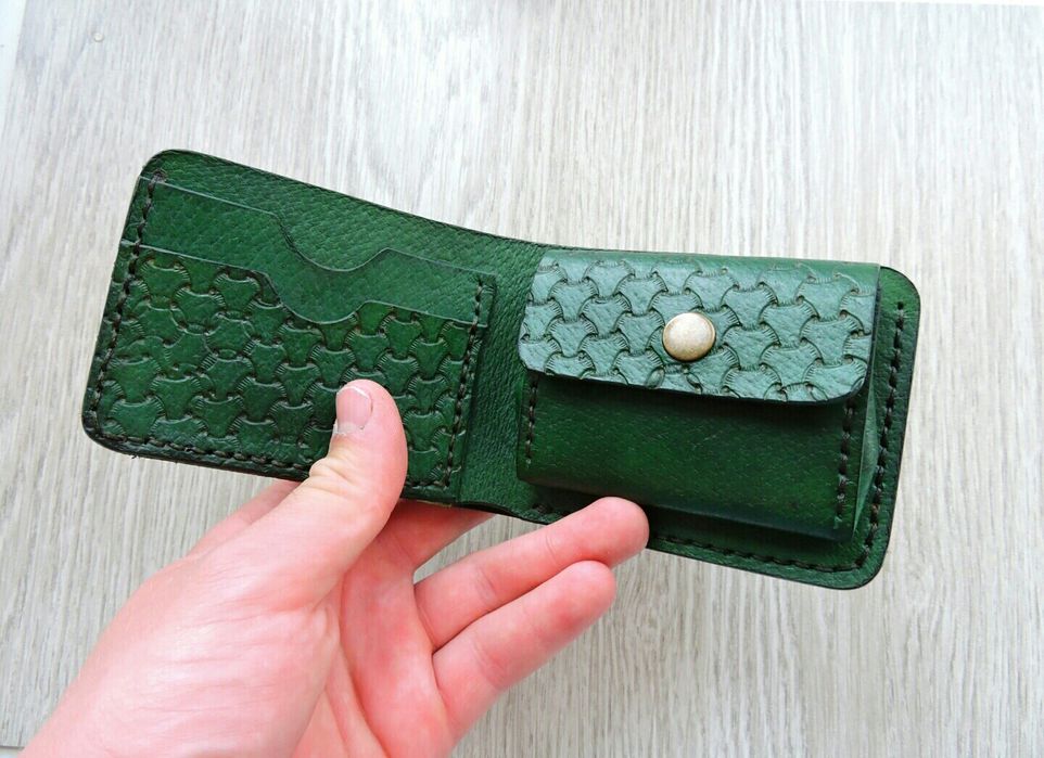Portfel Skórzany Zielony Ręcznie Robiony Bushctaft