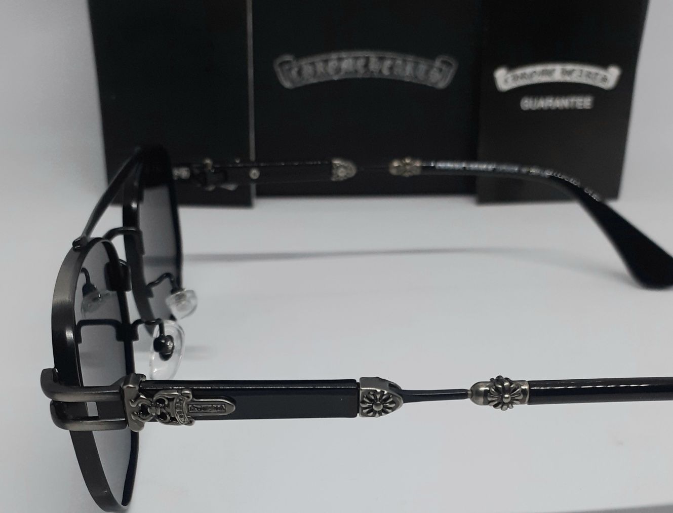 Chrome Hearts модные мужские  очки черные в черно серебр металле