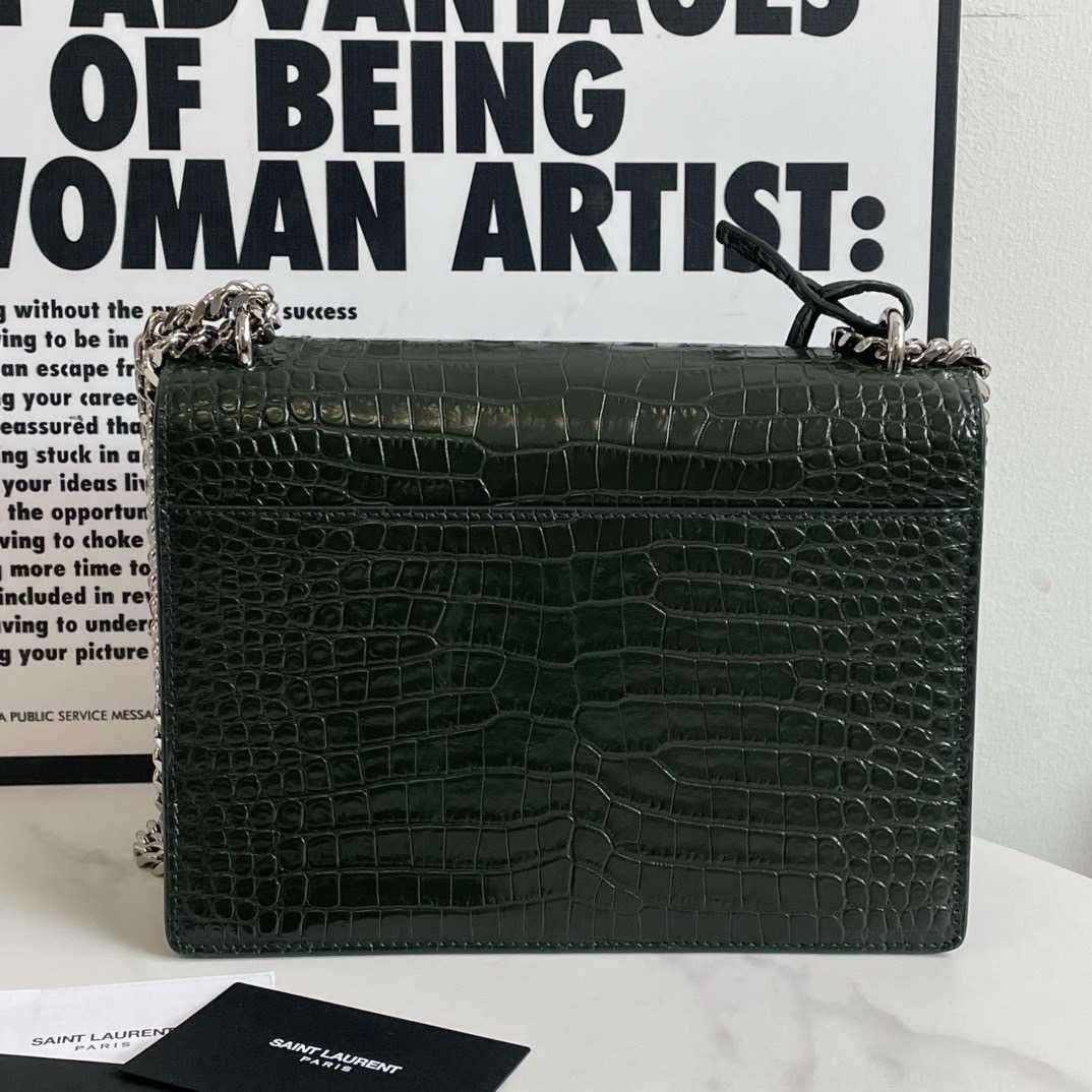 YSL Sunset damska torebka typu crossbody z łańcuszkiem wzór krokodyla