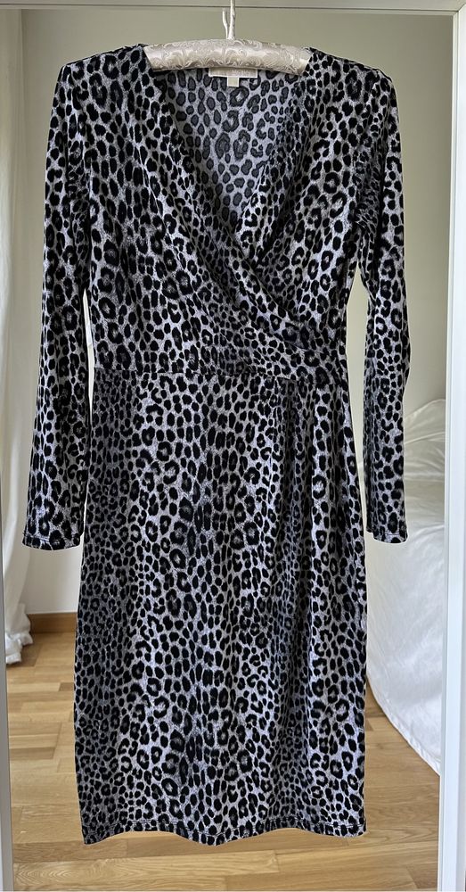 Vestido midi Michael Kors print leopardo cinzento