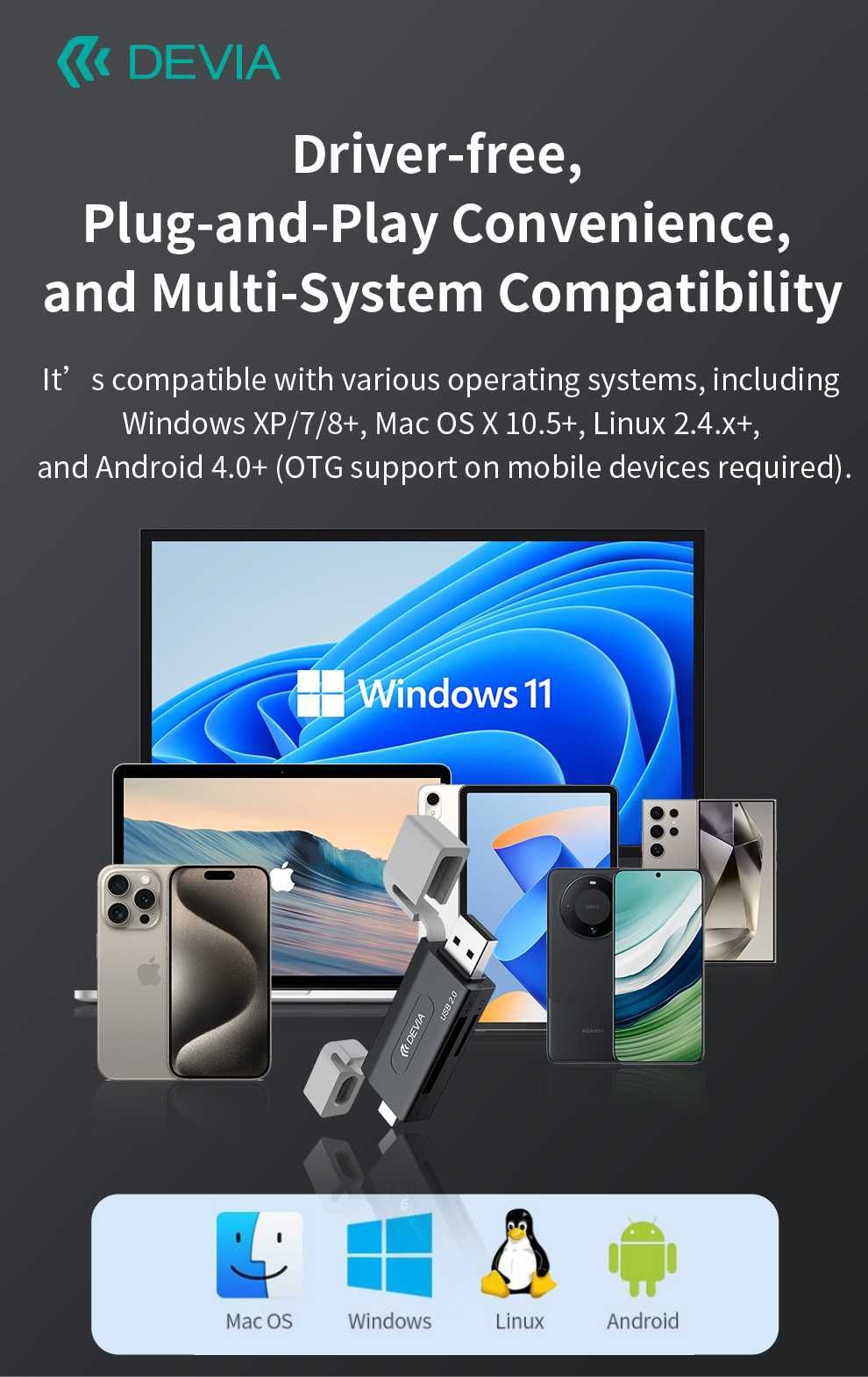 Czytnik Kart Pamięci Devia 2w1 USB/USB-C 2.0