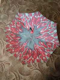 Зонт зонтик парасолька красный с узором СССР сломана спица механика