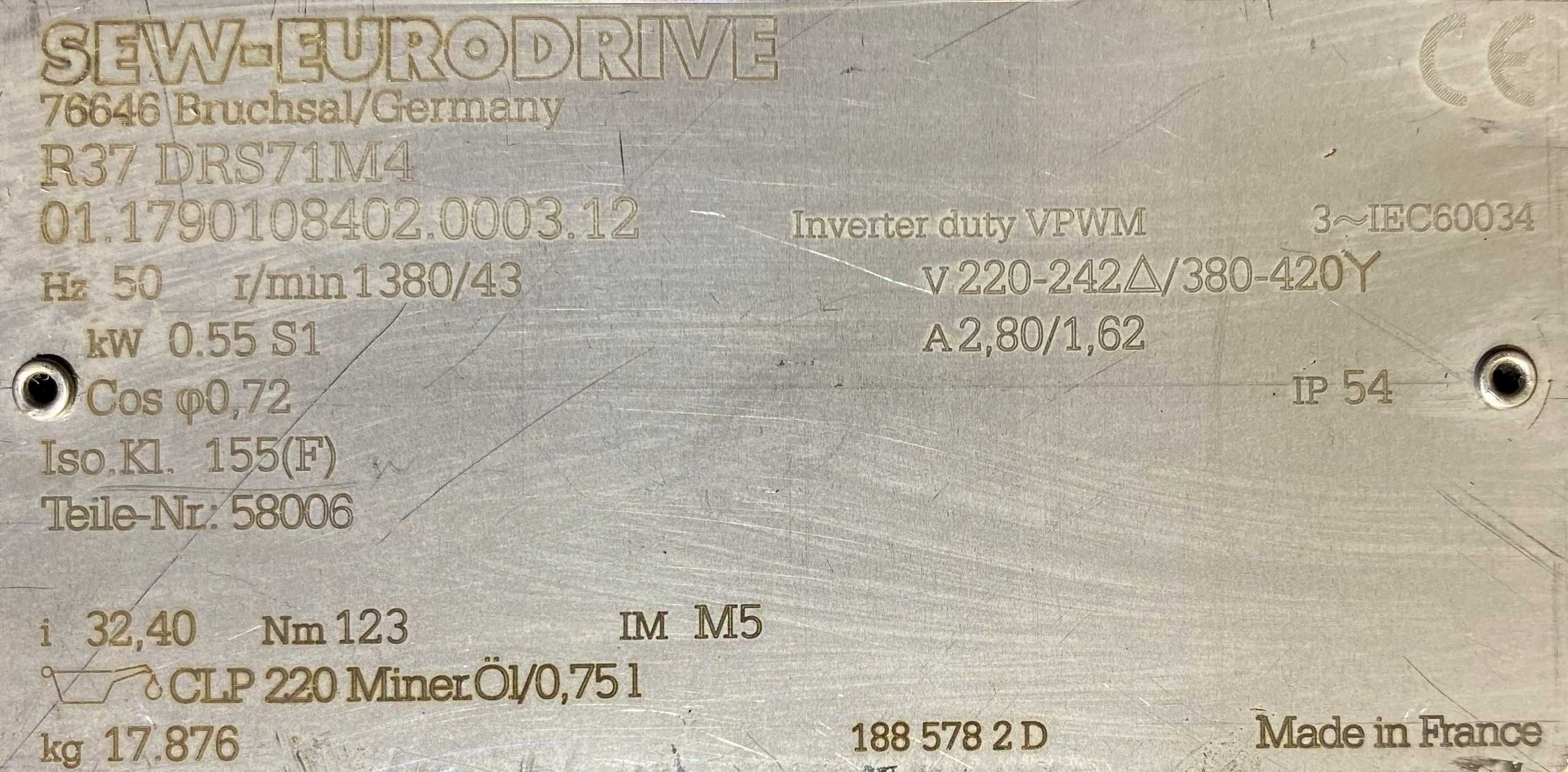 motoreduktor / przekładnia 0,55kW 43obr. 3fazowy SEW