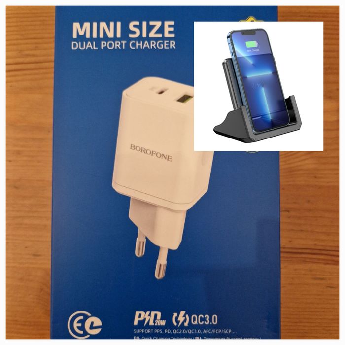 Ładowarka sieciowa USB + Typ C 3.0 PD 20W + ładowarka indukcyjna 15Wat