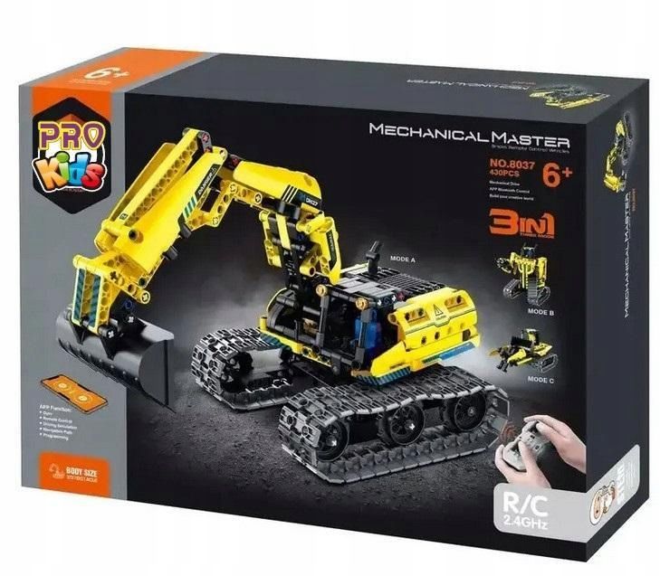 Klocki Techniczne R/c 3w1 Koparka Robot Żółty