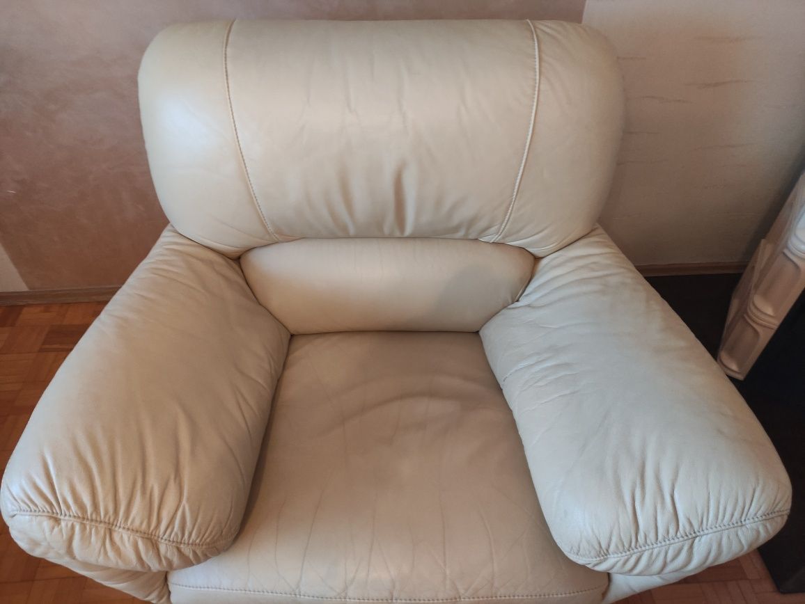 Sofa, dwa fotele, skóra naturalna