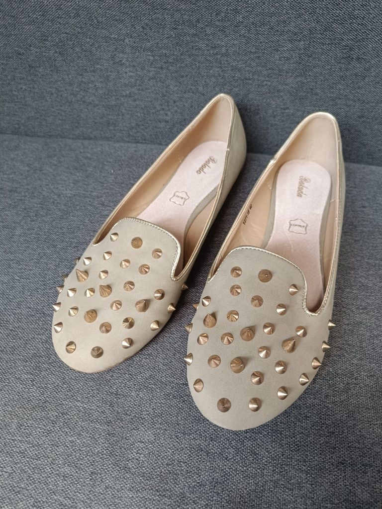 Mokasyny balerinki khaki 40 nowe