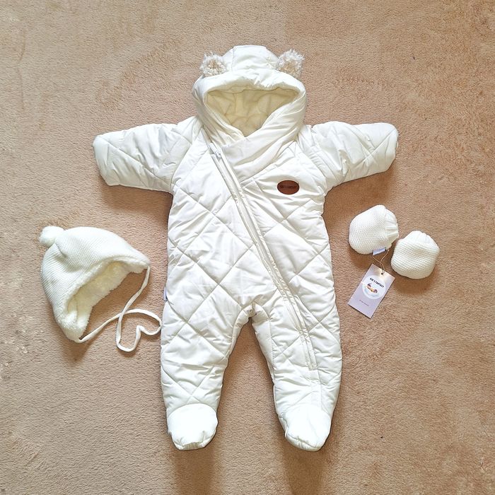 Зимовий білий комбінезон 68 розмір (3-6 міс) + шапка