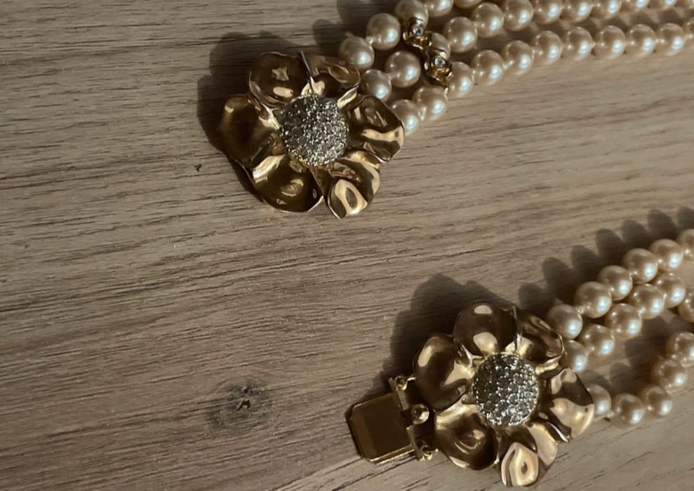 Colar de pérolas Majorica vintage com banho a ouro