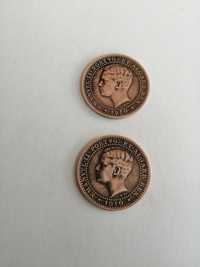 2 moedas de 5 réis de D. Manuel, 1910, mbc++.