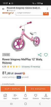 Rowerek biegowy różowo biały