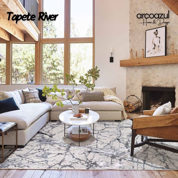 Tapete River Abstracto Dourado e Branco - 190x290cm By Arcoazul