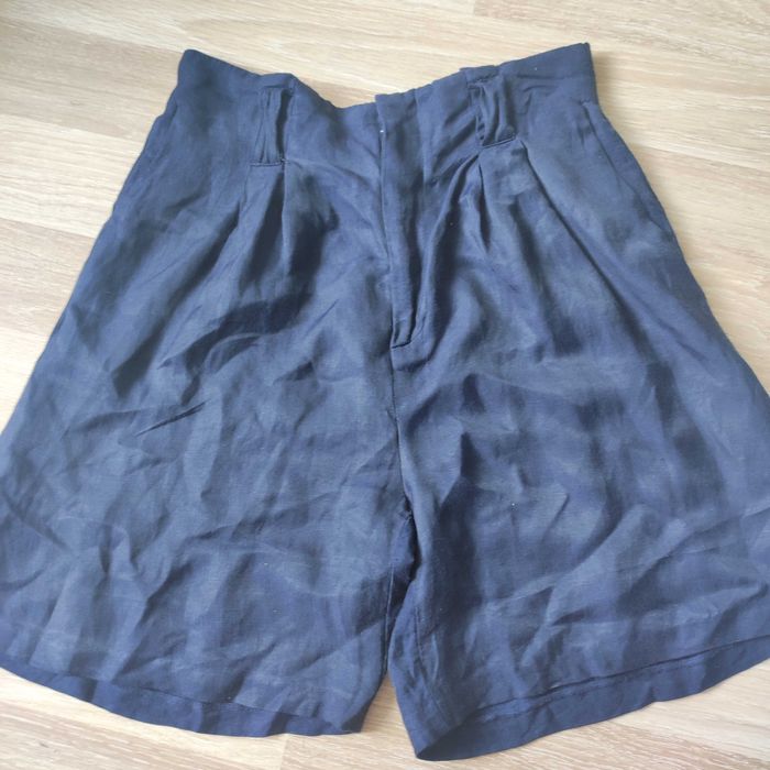 Zara L len szorty spodenki wysoki stan szerokie nogawki