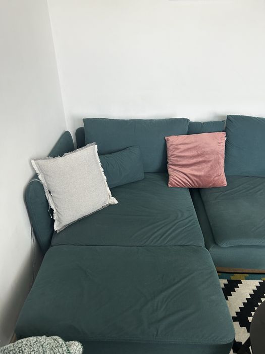 sofa 4 osobowa z szezlongiem, po renowacji tapicerskiej