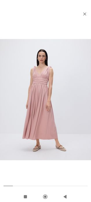 Sukienka maxi z marszczeniem nowa Reserved 36 s pudtowa