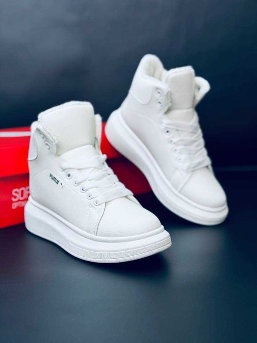 Женские зимние кроссовки puma белые натуральная кожа цена за пару