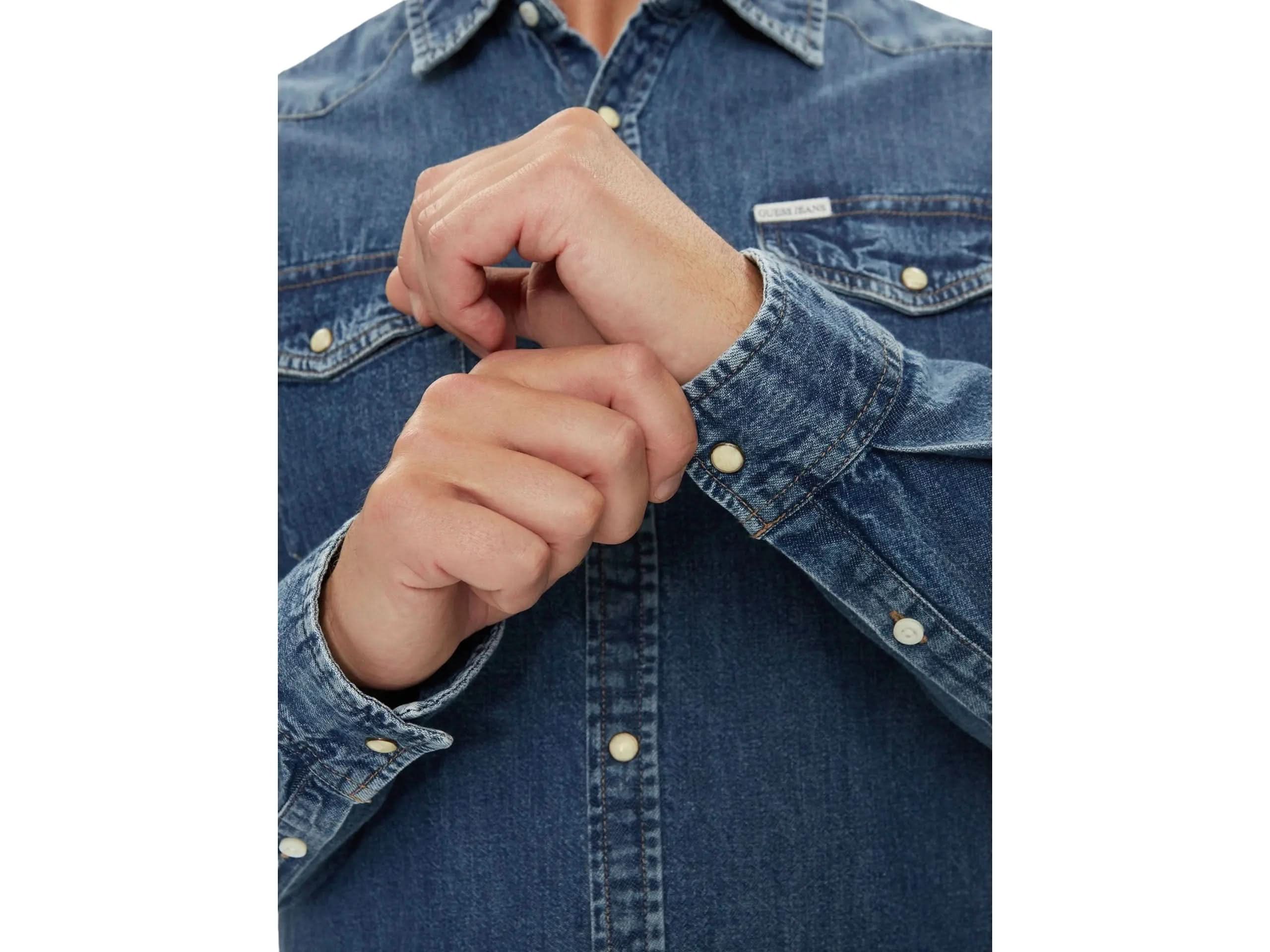 Guess Jeans Koszula Męska Jeansowa Niebieska Western Slim Fit [L]