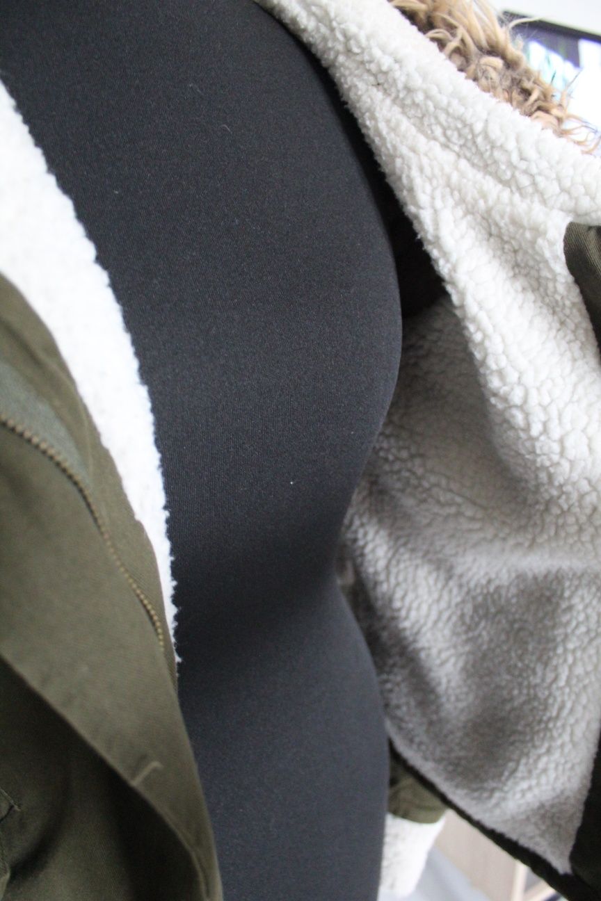 SHEIN kurtka zimowa parka zielona khaki miś futro ocieplana kaptur