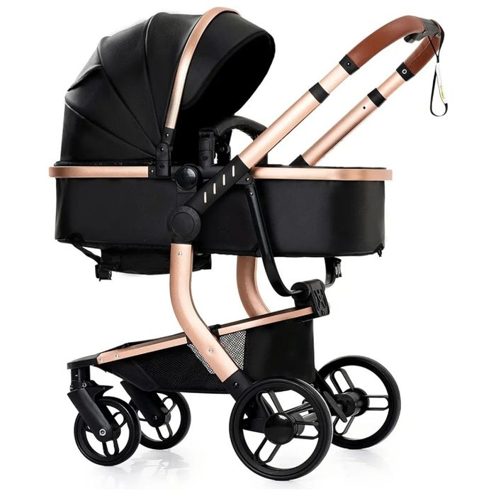 Czarno złoty wózek dziecięcy 3 w 1 design gondola spacerówka fotelik
