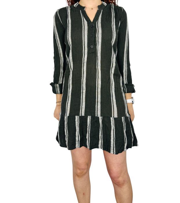 Ciemnozielona sukienka w pionowe paski XS 34 Fransa