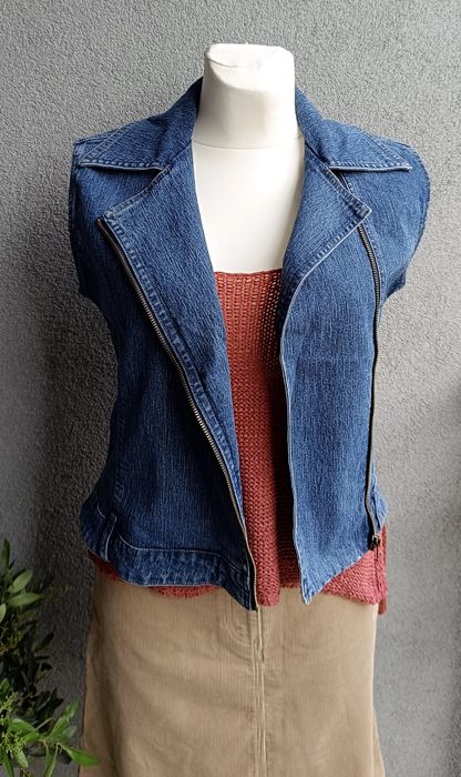 Kamizelka w typie ramoneska wiosna jeansowa biust 47x2 M vintage