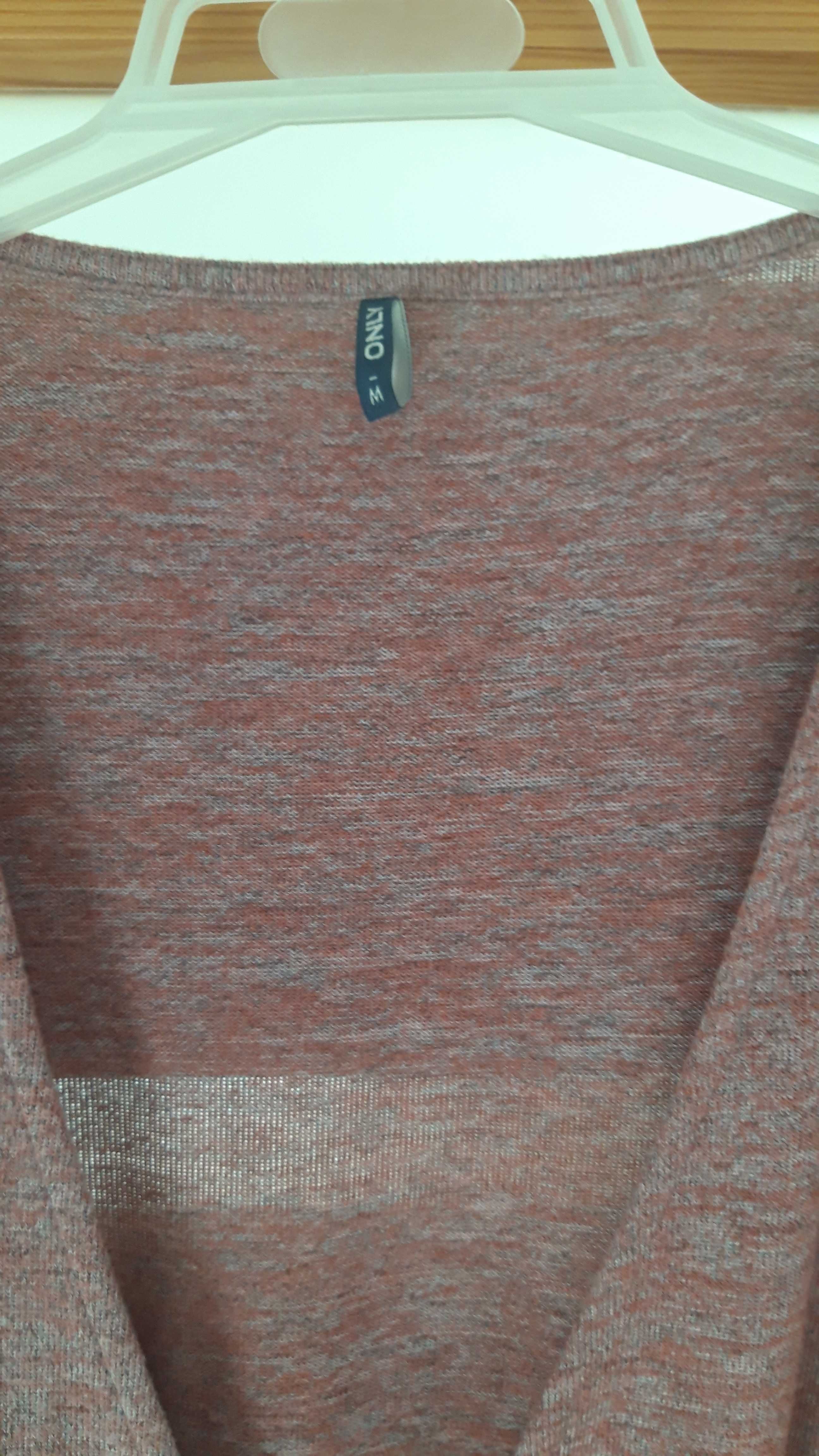 Kardigan M 38 Only sweter wiązany w pasie rękaw 3/4 róż  popiel melanż