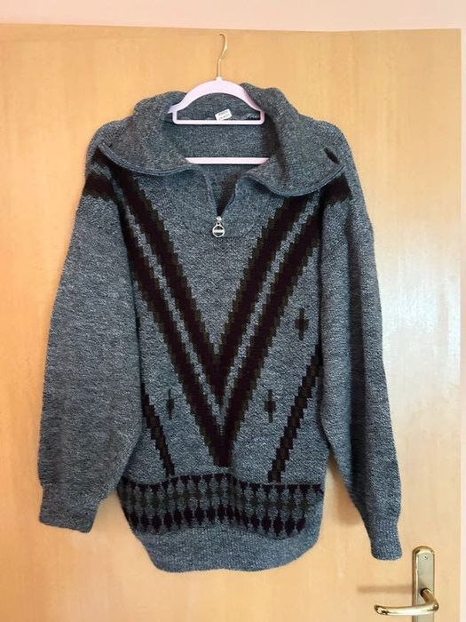 Sweter obszerny dziadkowy z wełną XXL unisex oversize grandpa style