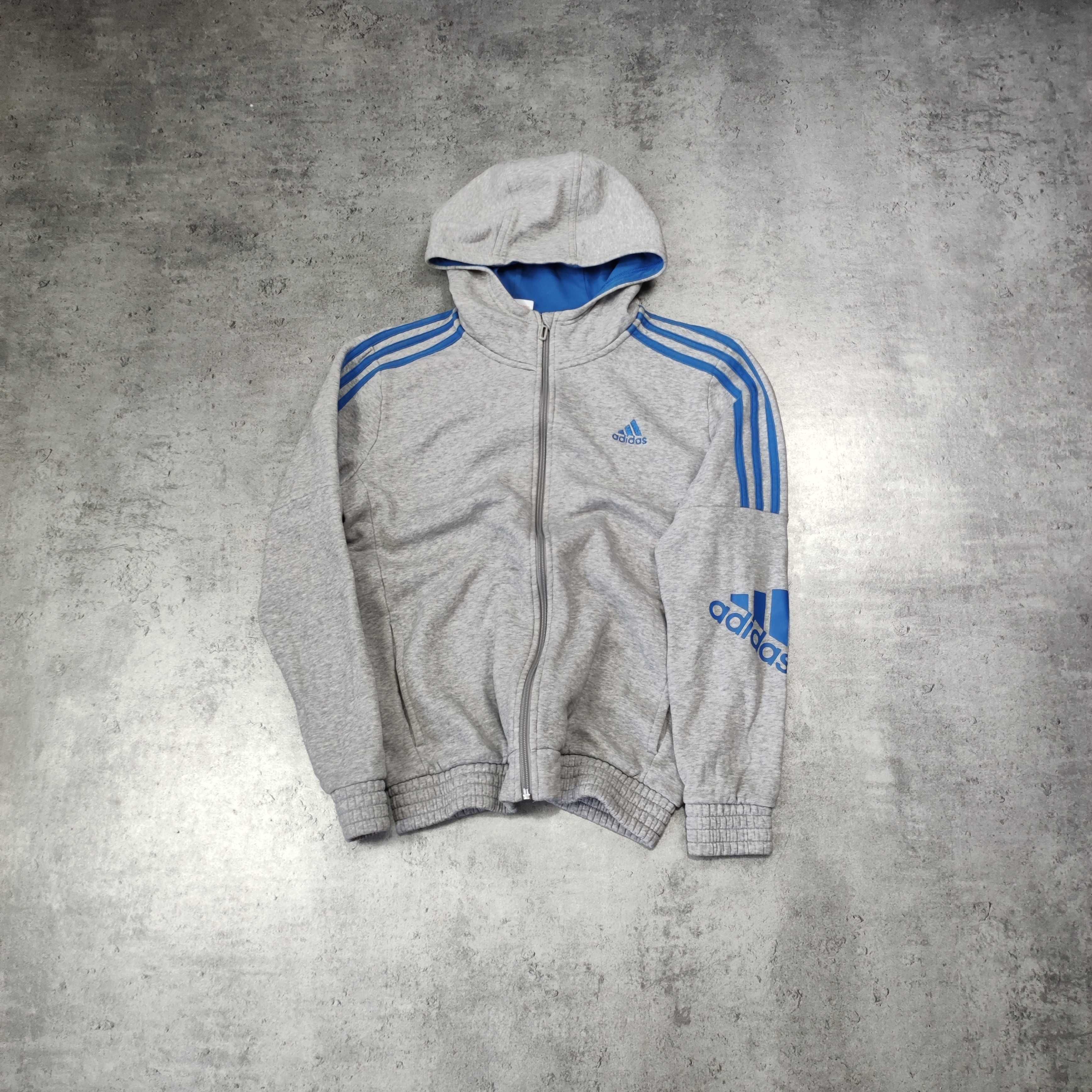 MĘSKA Bluza Sportowa z Kapturem Bawełna Rozpinana Adidas Szara Logo
