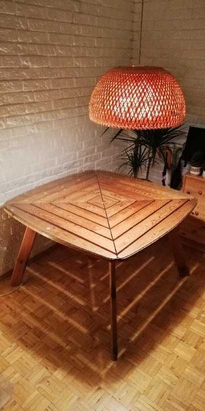 Stół drewniany boho z szybą, dobra stara IKEA ;)