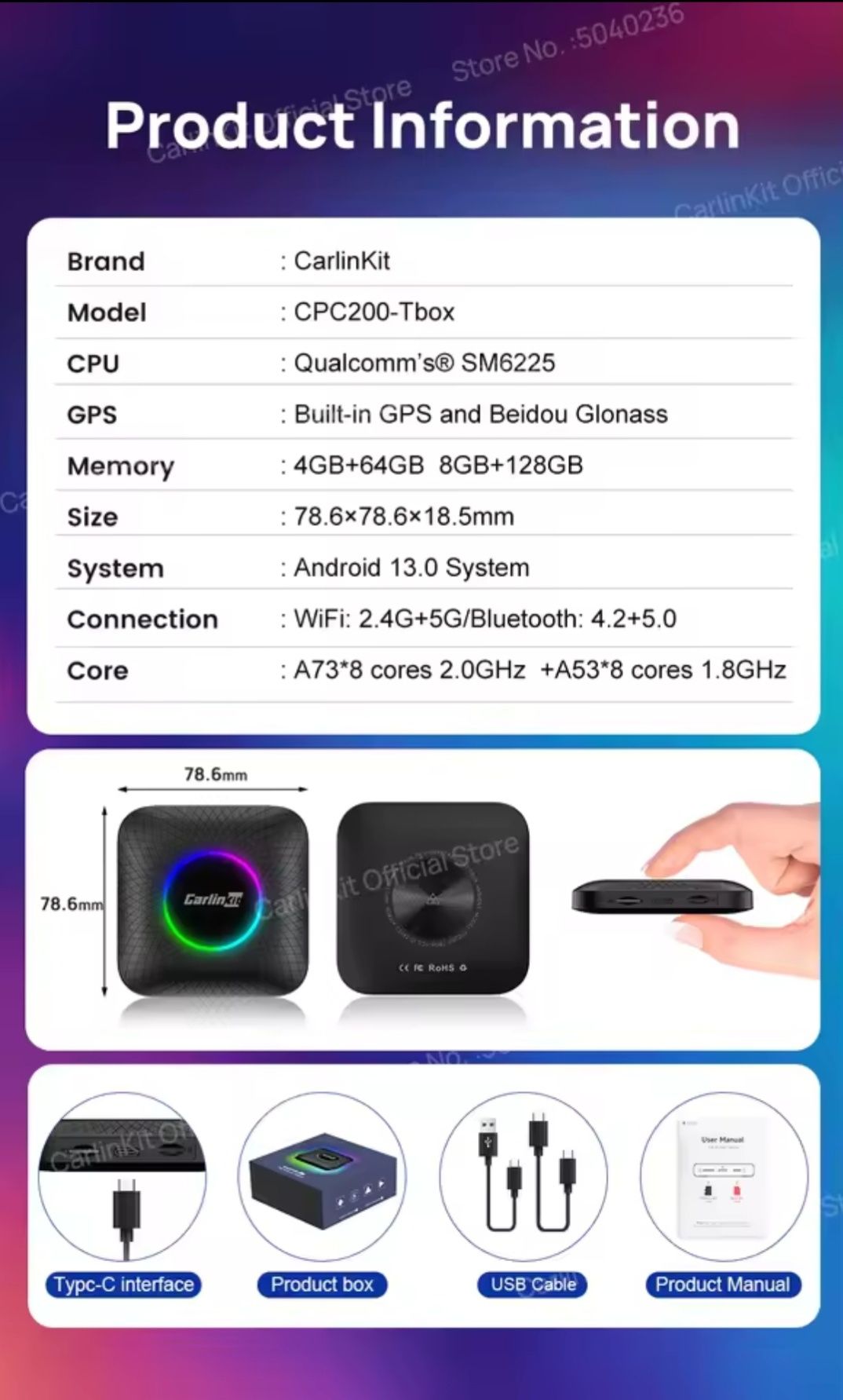 Android 13 Carlinkit Car Play Tbox-Ambient