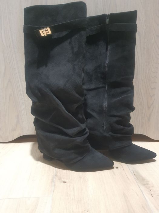 Kozaki damskie sztuczny zamsz czarne r. 39