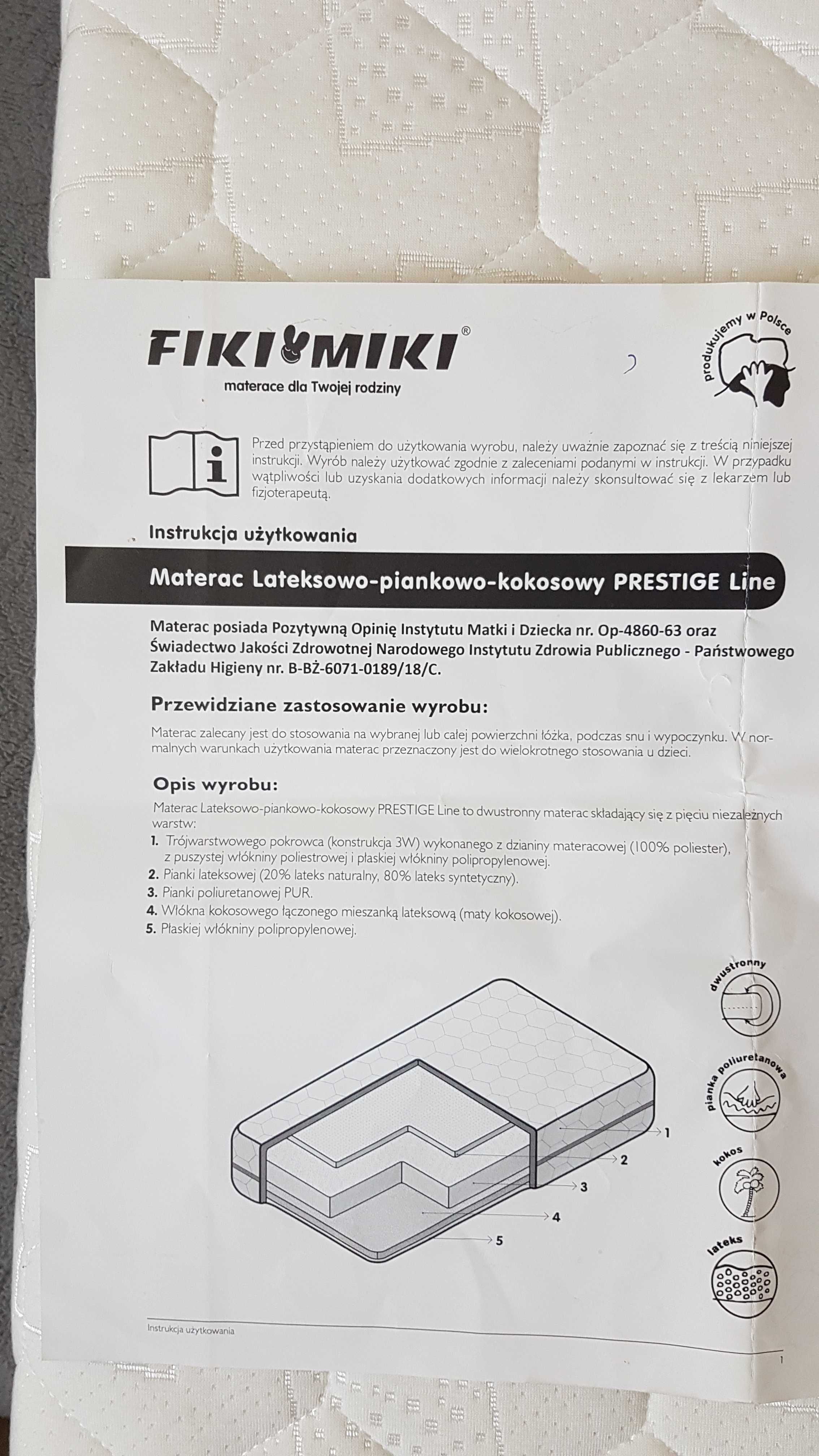 Materac 120x60, Fiki Miki, lateks-pianka-kokos, dwustronny