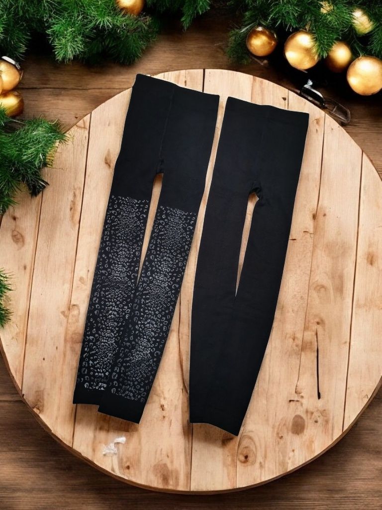 Czarne Legginsy Grube Rajstopy Dwie Pary 2-pack Bawełna Retro Gothic