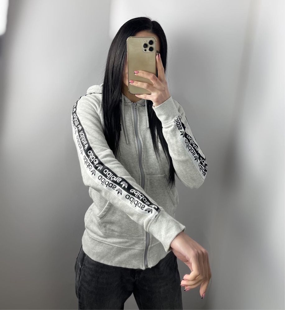 Спортивна кофта adidas r.y.v. з лампасами сіра зіп худі толстовка адід