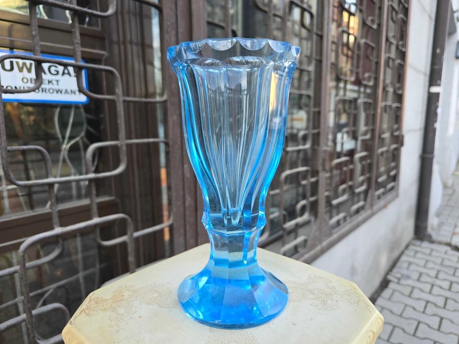 Stary szklany niebieski wazon anrt deco