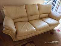 Sofa skóra z funkcją spania + 2 Fotele skóra, używane MEBLOMAK
