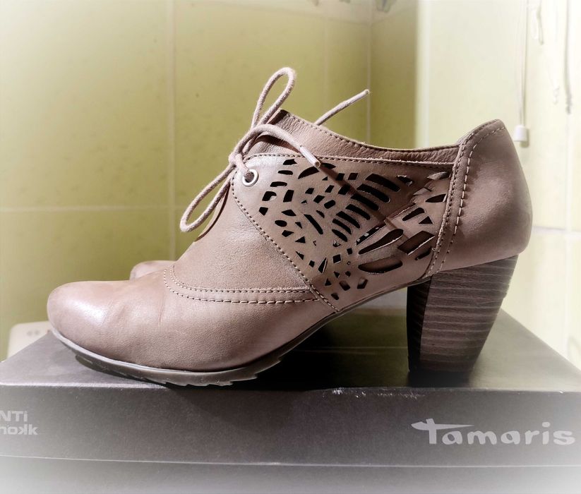 Tamaris botki półbuty jesień słupek taupe 40
