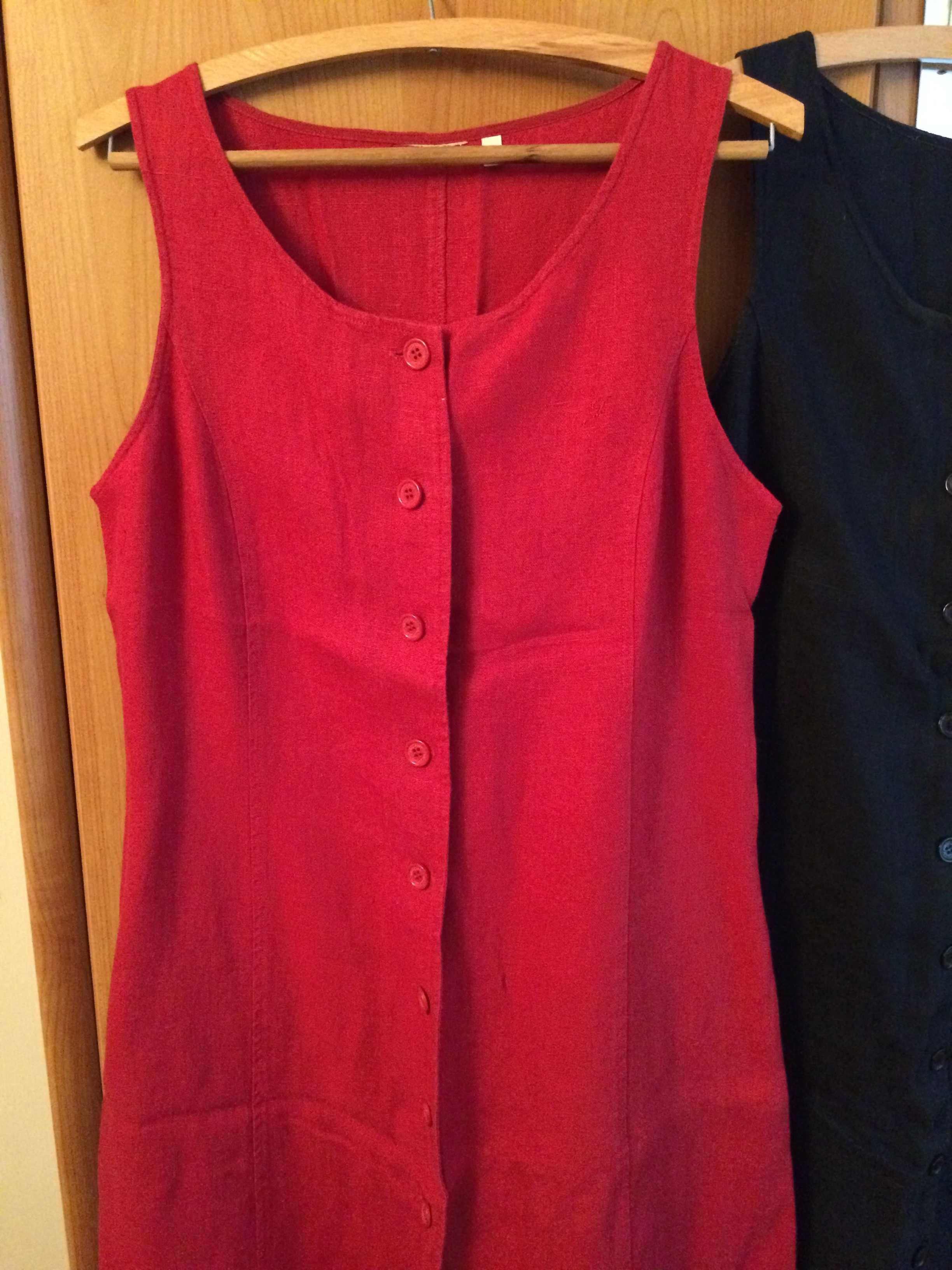 Sukienka lniana - L, czerwona, czarna