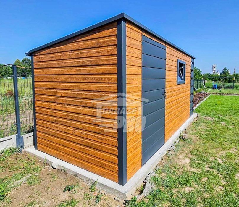 Schowek - Domek Ogrodowy 4,5x2m + Wiata - Jasny orzech GP383