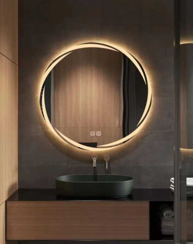 Okrągłe lustro łazienkowe LED 80 cm 3 kol. światła antypara ściemniacz