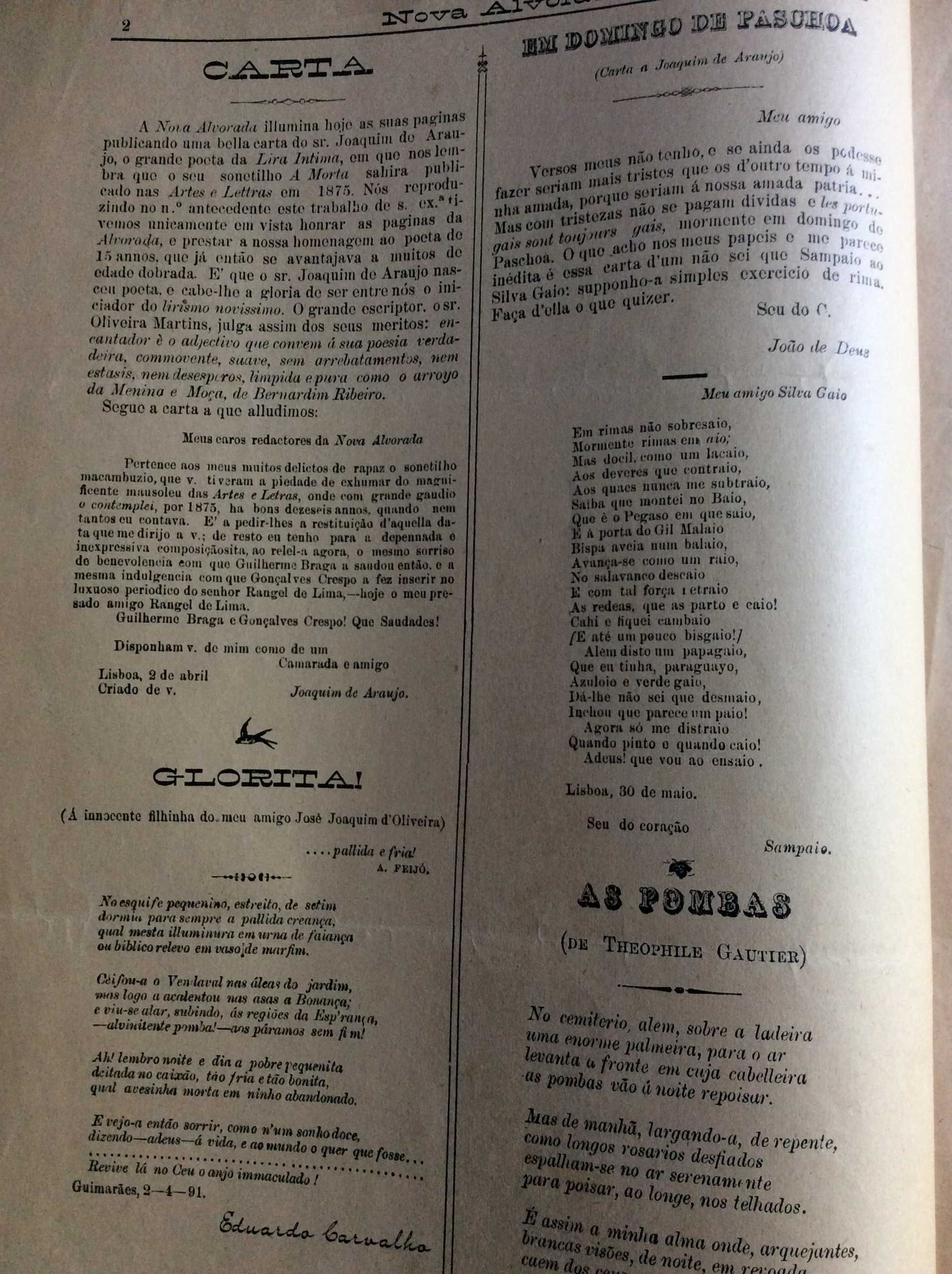A Alvorada, Revista mensal litterár e scientífica, n.º1  de 1891. Rara