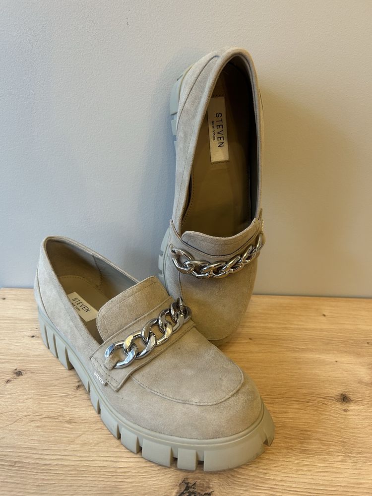 Buty skórzane damskie mokasyny lordsy pótbuty tancuch 38 Steven NY beż